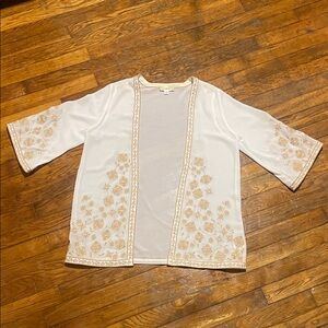 Embroidered Open Front White Kimono Jacket